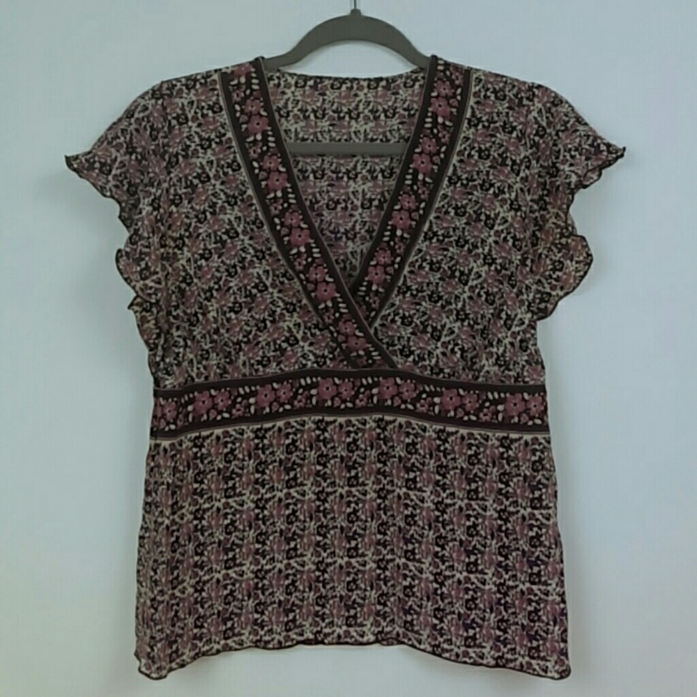 Sweet 100%Silk Floral Empire Blouse